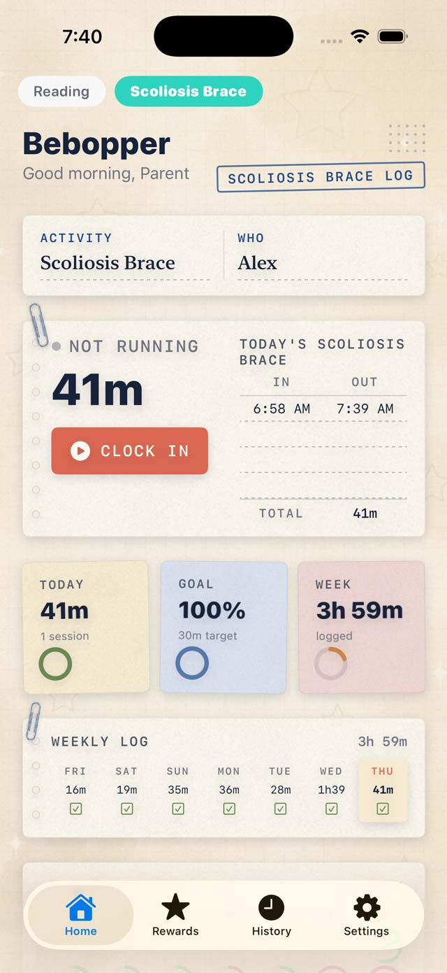 The Bebopper home screen in the Field Guide style.