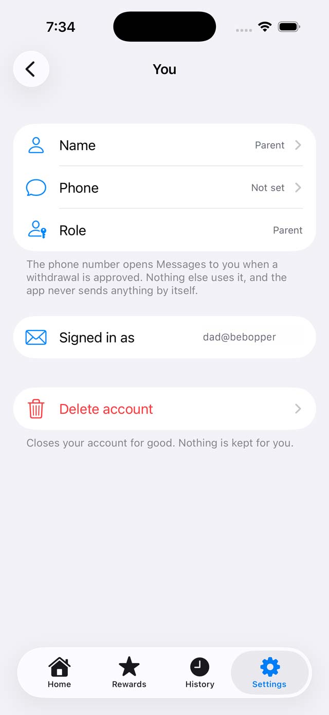 Your account - Bebopper