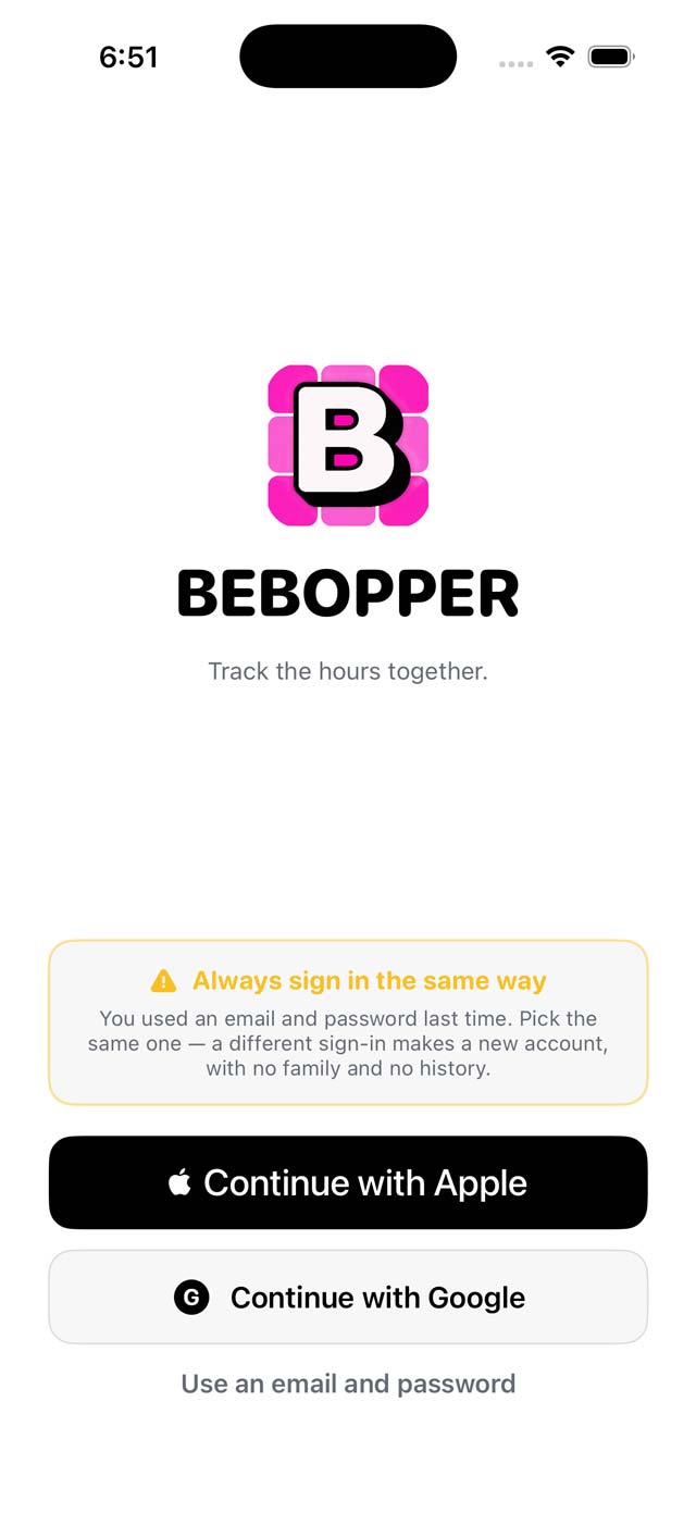 Signing in - Bebopper